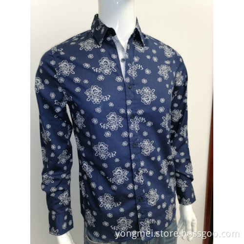 Mens cotton spandex print long sleeve shirt